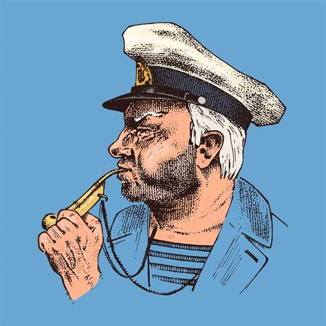 Retrato De Un Capitán De Mar Marinero Y Faro Viejos Marinos Bluejacket Silbido Y Marinero Con