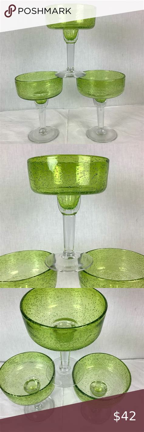 3 Crate And Barrel Bubble Green Mexican Hand Blown Margarita Glasses In 2023 Crate And Barrel