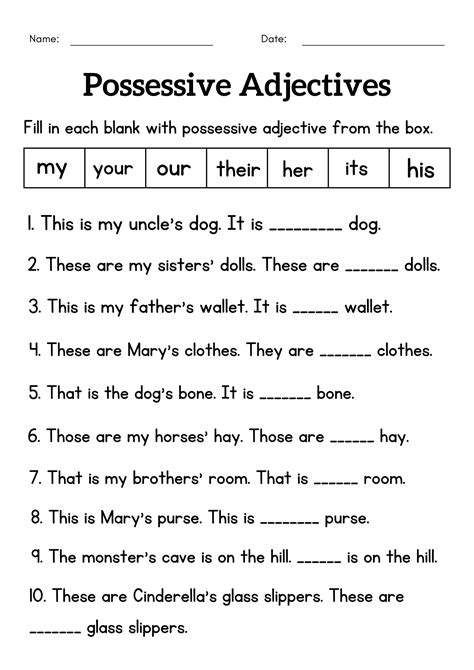 Grammar Possessive Adjective Worksheet For Class 1 2 Teaching Resources