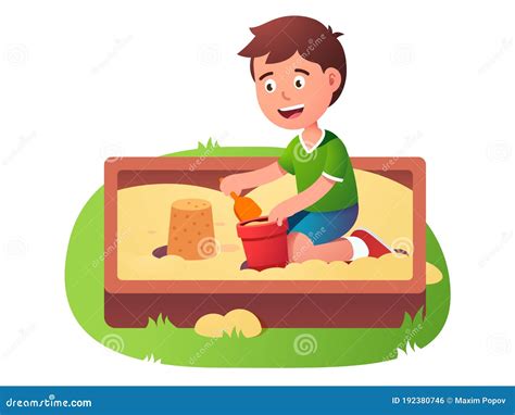 Child Sandbox Game Happy Kid Play In Sand Pit Stock Vector