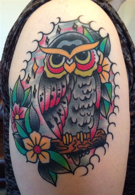 My Awesome New Upper Arm Tattoo Old School Owl By Daniel Hartley