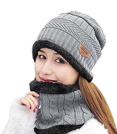 Printed Woolen Grey Color Neck Muffler Cap Size Free Winter Season