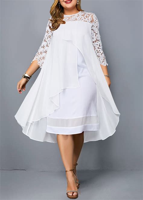 White Plus Size Lace Patchwork Dress Plus Size Maxi Dresses Women Lace Dress Printed Sheath