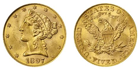 1897 Coronet Head Gold 5 Half Eagle Type 2 With Motto Liberty Head