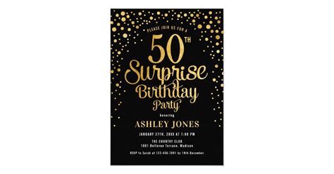 Surprise 50th Birthday Party Black And Gold Invitation