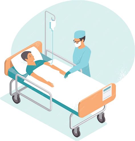Premium Vector Hospitalized Man Lying In Bed Doctor Checking Him Flat