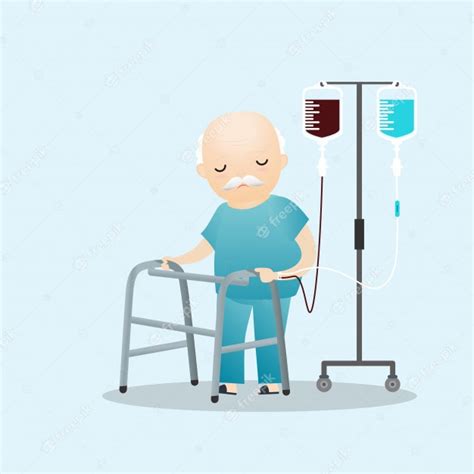 Premium Vector Sick Old Man Standing With Intravenous Dropper Line