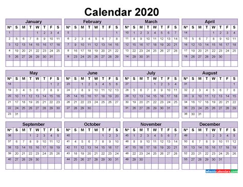 Free Printable Calendar With Week Numbers 2020