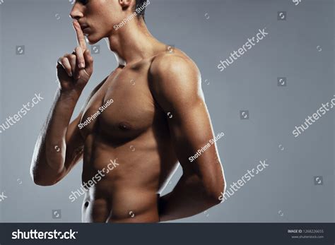 Male Detachment Naked Pumped Body Holds Stock Photo 1268226655