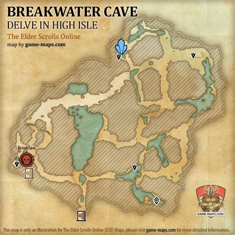 Eso Breakwater Cave Delve Map With Skyshard And Boss Location In High Isle Amenos