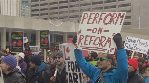 Perform On Reform Torontonians Protest Trudeaus Broken Promise