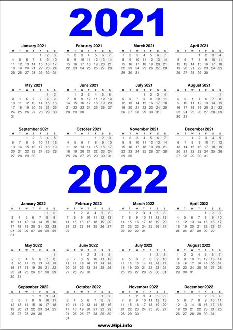 2021 And 2022 Printable Uk Calendar 2 Year