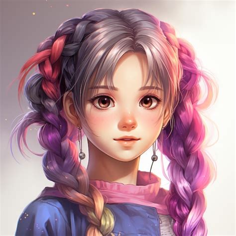 Premium AI Image An Anime Girl With Purple Hair And Pink Braids