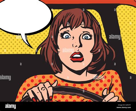 retro girl scared the driver stock vector image and art alamy