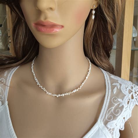 Tiny Freshwater Pearl Choker Necklace Simple Pearl Bridal Etsy Uk