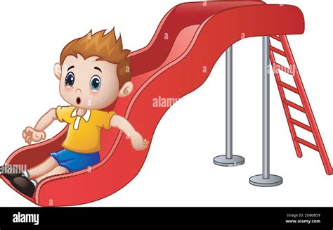 Vector Illustration Of Little Boy Cartoon Playing On A Slide Stock