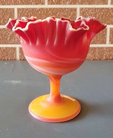 Imperial Glass Company Redorange Slag Footed Compote 6 Sherwood Auctions