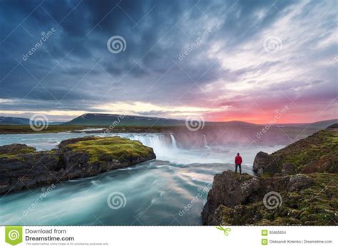 Landscape Of Iceland With Godafoss Waterfall Stock Photo Image Of