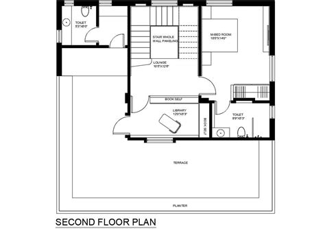 Modern Bungalow Second Floor Plan Autocad Drawing Cadbull