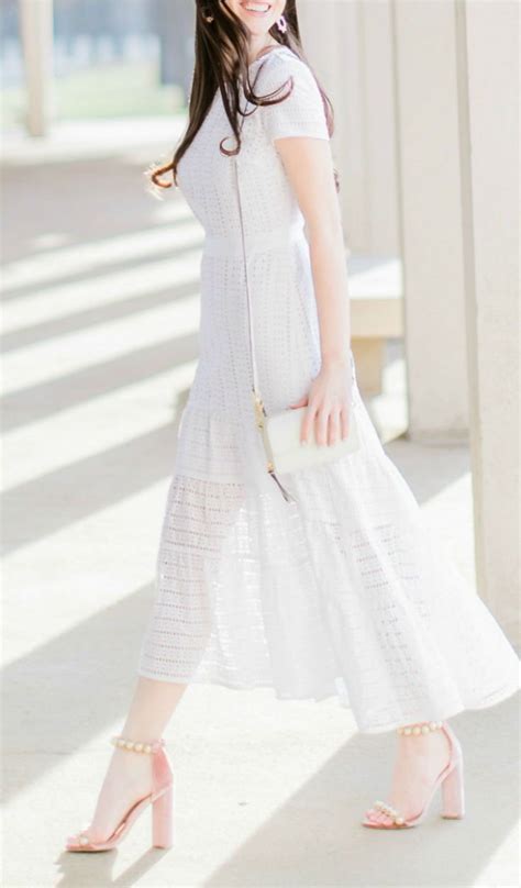 All White Easter Brunch Outfit Idea Banana Republic White Eyelet Midi Dress With Qupid Blush