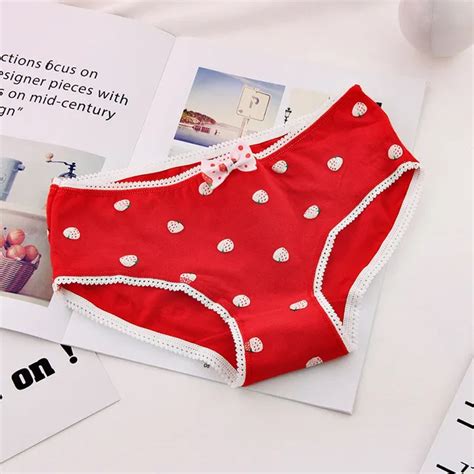 Women Strawberry Printing Cotton Panties Bowknot Briefs Underwear Girls Pure And Fresh