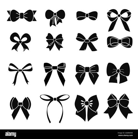 Vector Illustration Set Of Black And White Bows In Silhouette Different Types And Shapes Of
