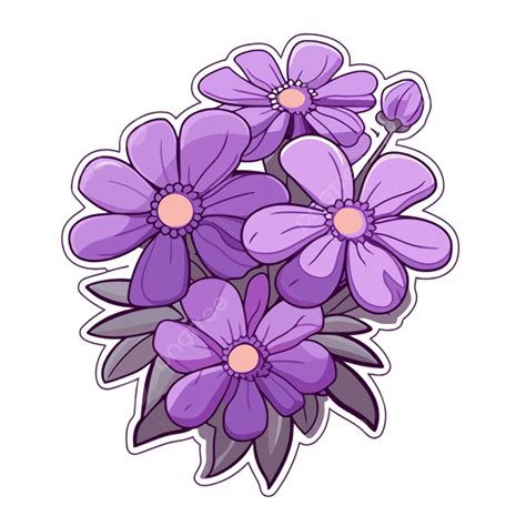 Cute Purple Flowers Sticker Illustration On White Background Clipart Vector Purple Flowers