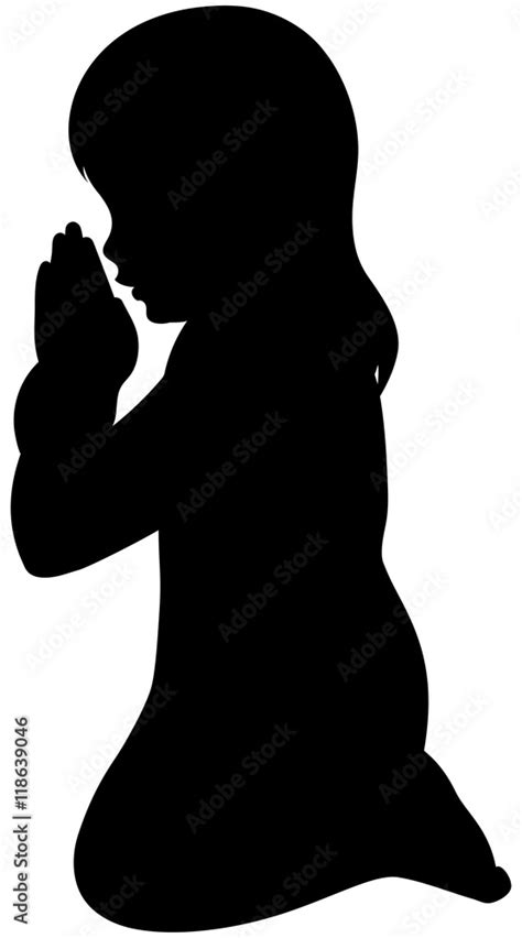 Vecteur Stock Silhouette Illustration Of A Young Girl Kneeling With Her Hands Together Praying