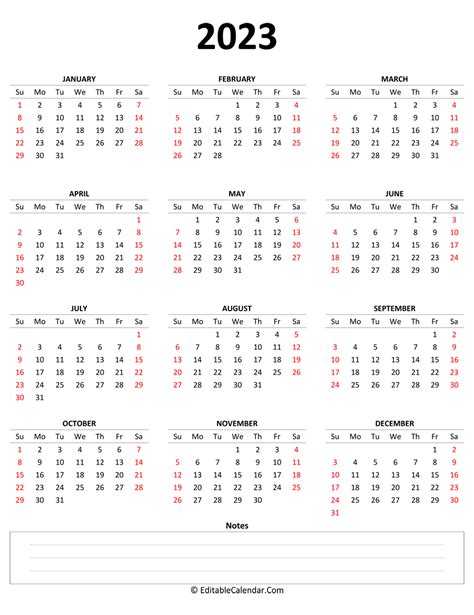 2023 Year Calendar Yearly Printable 2023 Year Calendar Yearly