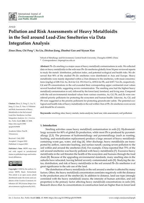 Pdf Pollution And Risk Assessments Of Heavy Metal Loid S In The Soil