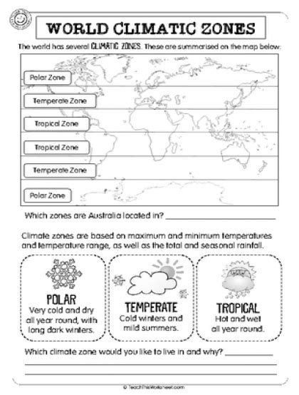 World Climatic Zones 2 Pg Geography Worksheets Geography Activities