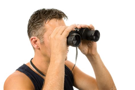 Man Is Looking Through Spyglass Binocular Spy Spyglass Binocular Png