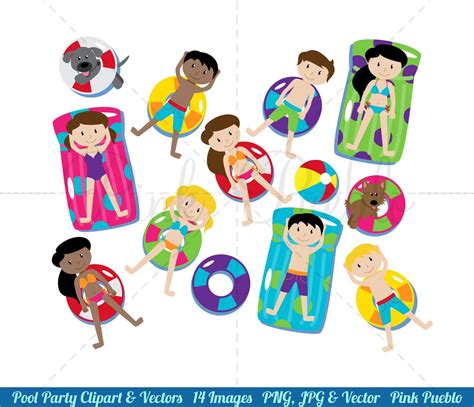 Party Clipart Pool Party Invitations Graphic Illustration