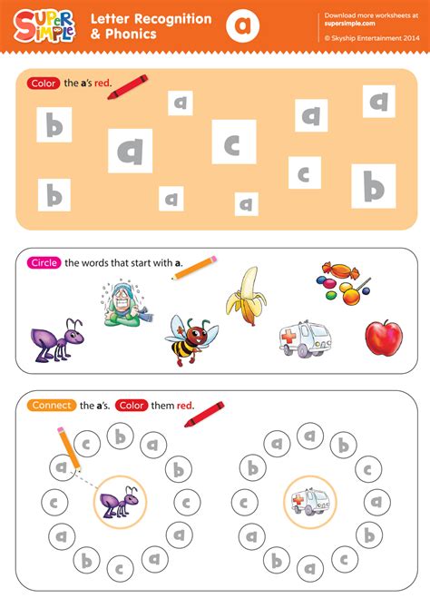 Letter Recognition And Phonics Worksheet A Lowercase Super Simple F53