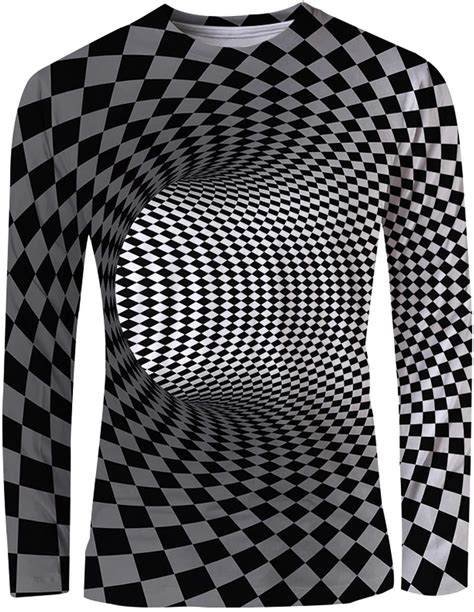 Men S Graphic Optical Illusion T Shirt Print Long Sleeve Daily Tops Basic Elegant Round Neck