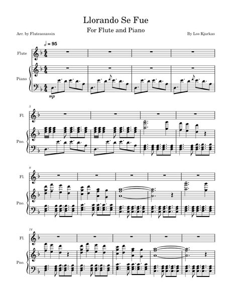 Llorando Se Fue Los Kjarkas Sheet Music For Piano Flute Solo