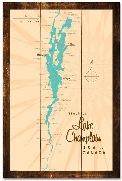 Lake Champlain New York Rustic Wood Sign Map Art Lake House Decor