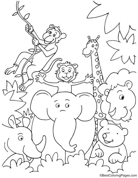 Dogs, cats, bunnies, horses, dinosaurs and more animal coloring pictures and sheets to color. Fun in jungle coloring page | Zoo animal coloring pages ...