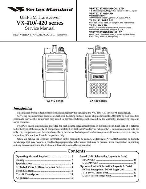 Vertex Standard Vx 420 Series Service Manual Pdf Download Manualslib