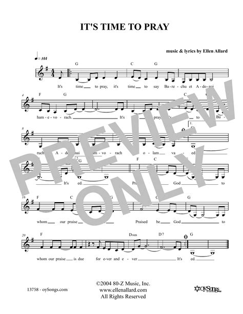 Its Time To Pray Sheet Music Ellen Allard Lead Sheet Fake Book