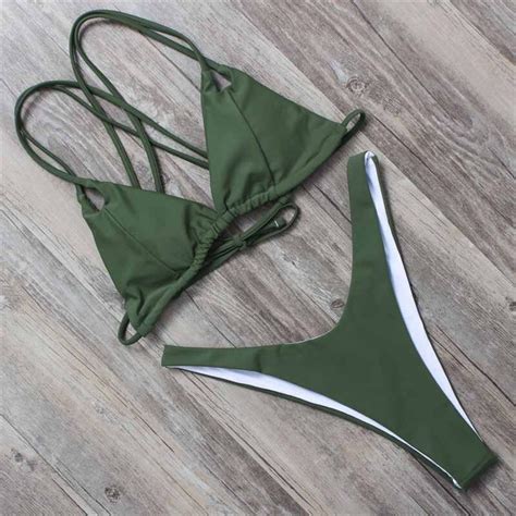 Trangel Women Bikini 2018 Solid Bikini Sexy High Cut Swimwear Padding