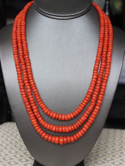 139gr Antique Red Coral Necklace Natural Undyed Coral Beads Red Coral