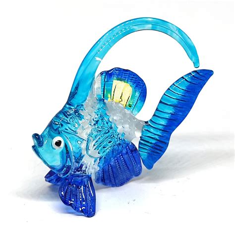 Hand Blown Glass Sea Fish Figurine Blue Angel Fish Coastal Etsy