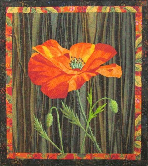 One Poppy Art Quilt Pattern By Lenore Crawford Flower Quilts