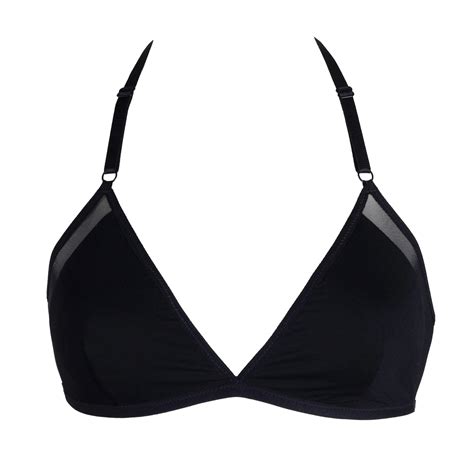 Black Jersey Triangle Bralette With Sheer Mesh Sides By Flashyouandme