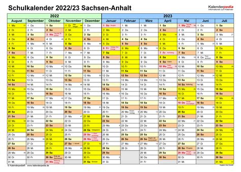 Schulkalender 20222023 Sachsen Anhalt Für Pdf
