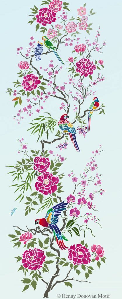 Parrot And Peony Panel Stencil G26 Peony Painting Watercolor Flowers
