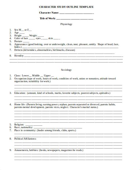Character Outline Templates 9 Word Pdf Format Download