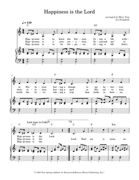 Happiness Is The Lord Ira Stanphill Sheet Music For Piano Vocals