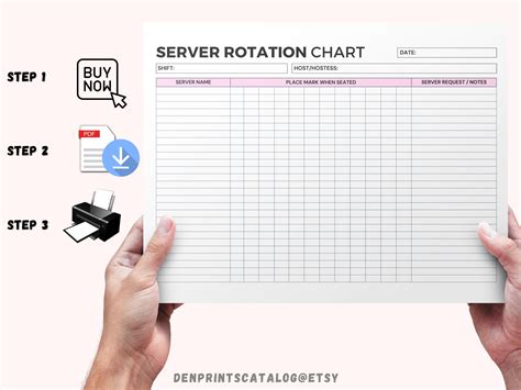 Printable Server Rotation Chart Server Chart Board Seating Chart Template Server Restaurant